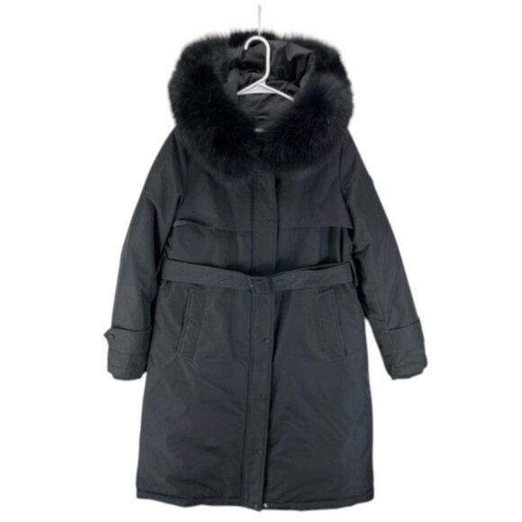 Prada Long Puffer Coat Women’s IT 42 US 4 Black Down Belted Fur Winter Jacket - Picture 1 of 16